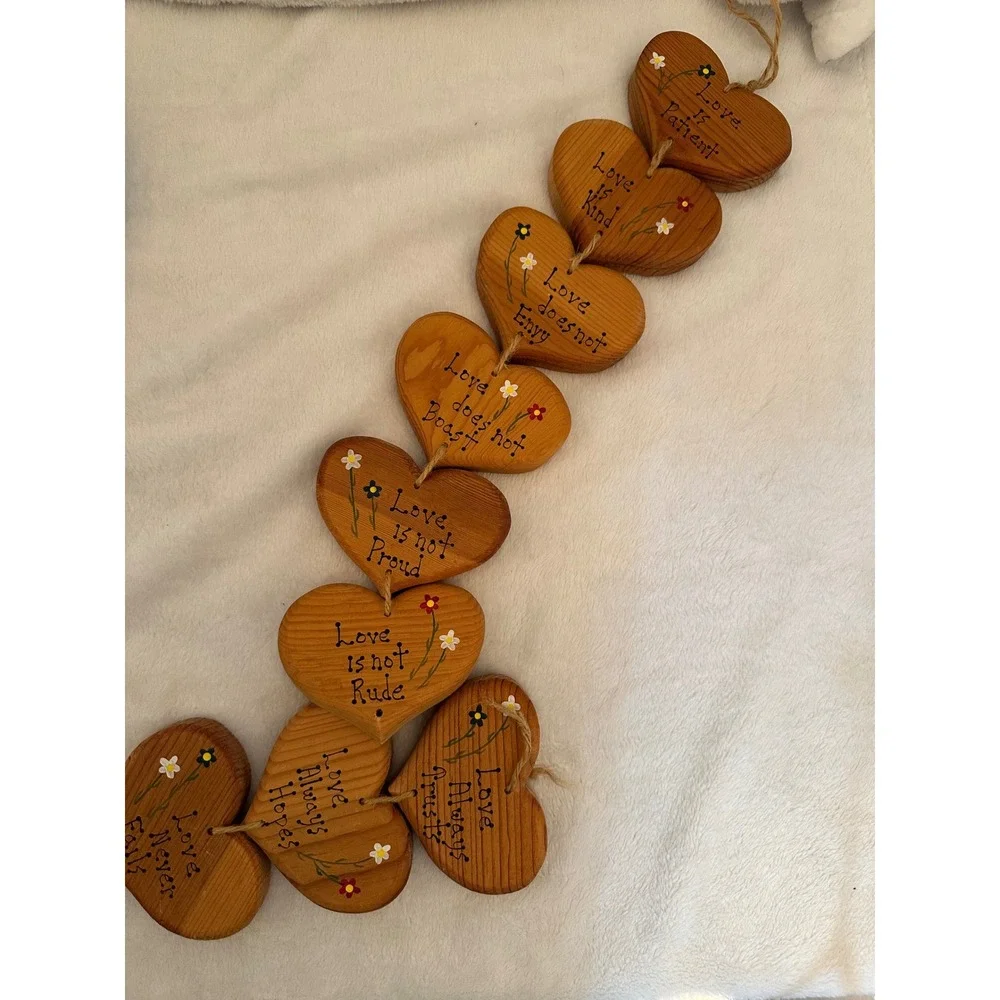 Vntg Wooden Heart Wall Hanging Brown Excellent Scripture Art Cottagecore Bible